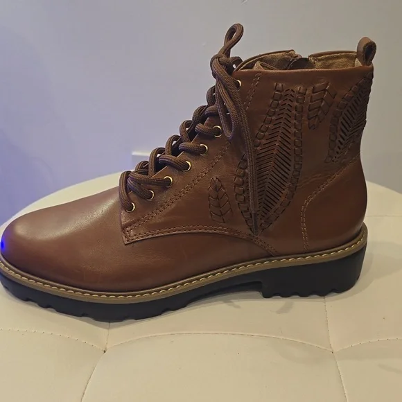 Brioso WHISKEY Cognac BROWN LIGHTWEIGHT LACE UP ZIP HIKING BOOTS NEW 7 1/2 $170 - Picture 2 of 6